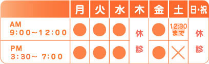 午前9:00~12:30 午後4:00~ 7:00